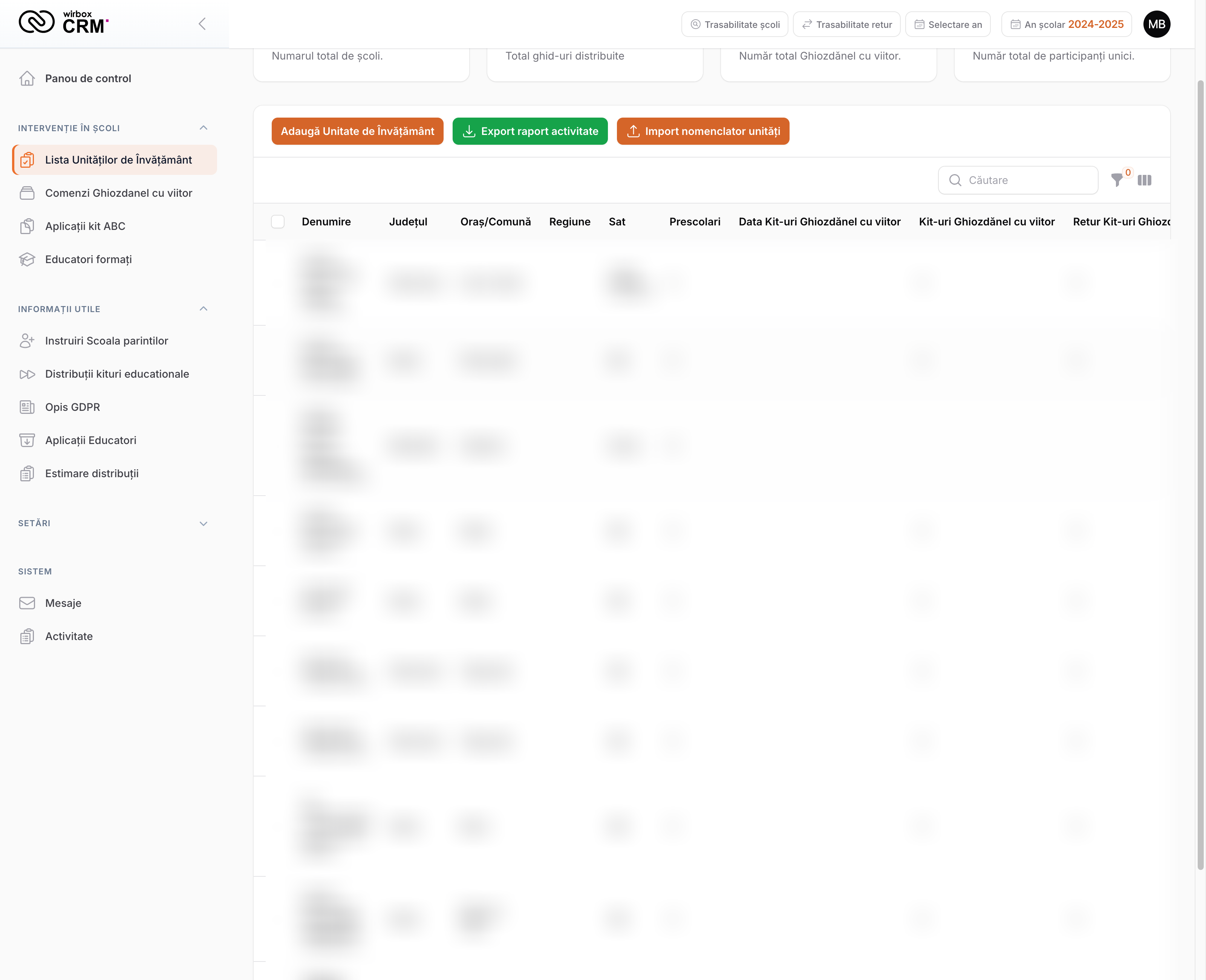 Captură proiect Wirbox CRM